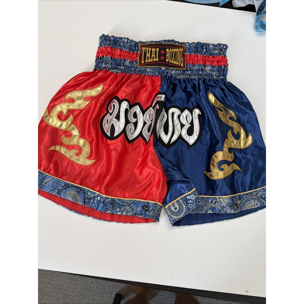 Thai Boxing Muay Thai Shorts XXXL Red Blue Satin Embroidered Kickboxing MMA 5251